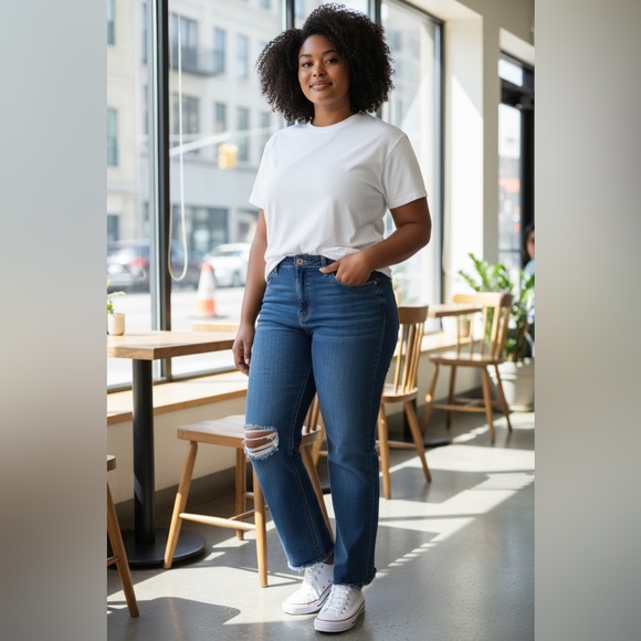 INC International Concepts High Rise Straight Leg Distressed Jeans Size 10 - Picture 2 of 8